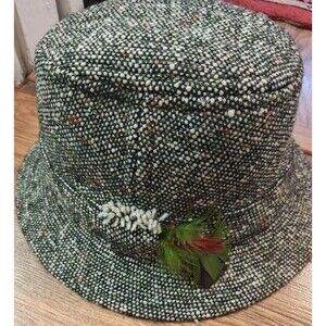 Hanna Hats Tweed 100% Wool Bucket Hat Gray Size Large Made In Ireland Classic